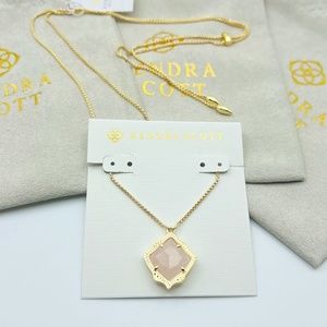 Kendra Scott Kacey Rose Quartz Long Pendant Necklace in Gold